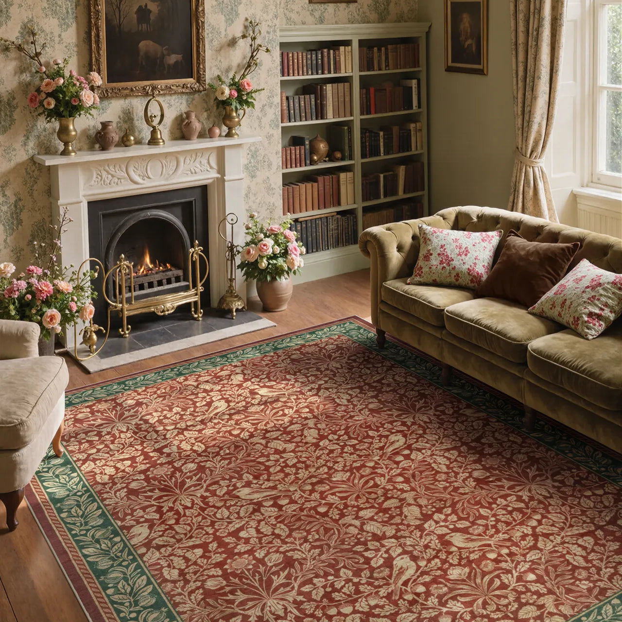 Mirage Washable Maximalism Vintage Blossom Red Rug Area Rugs Lahome