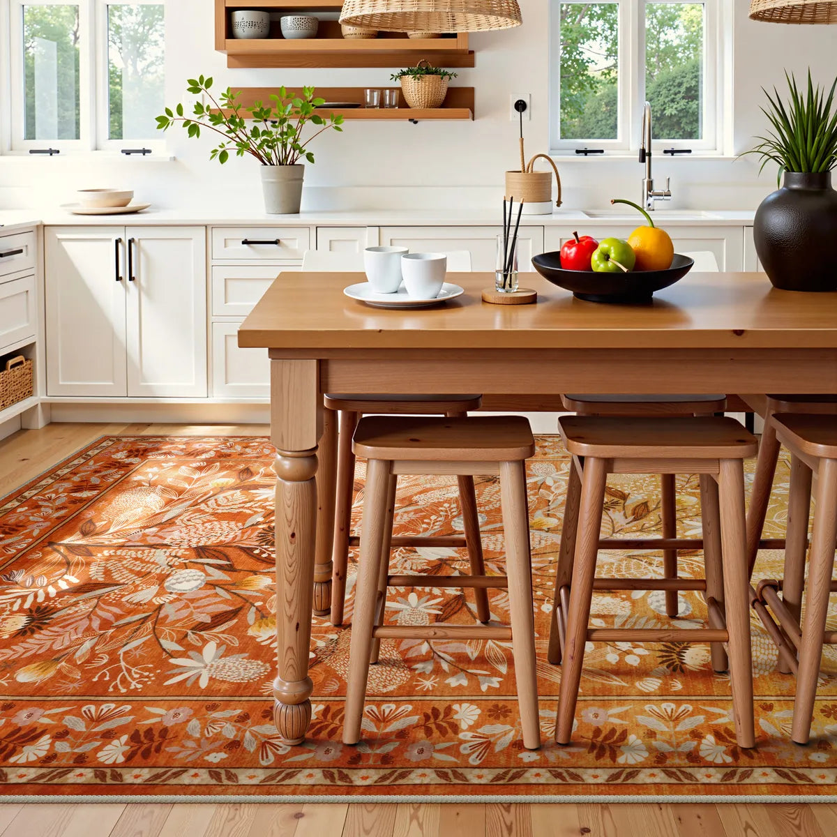 Alma Washable Modern Natural Botanical Floral Yellow Rug Area Rugs Lahome