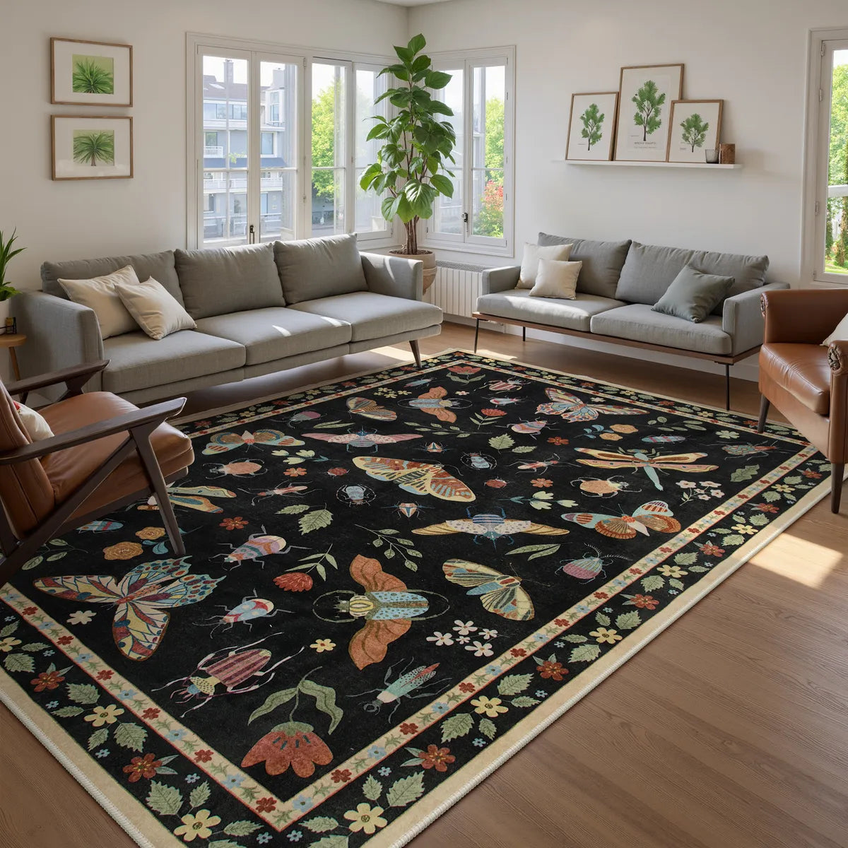 Vionnet Washable Modern Parisian Insect Black Rug Rugs Lahome 8' x 10'