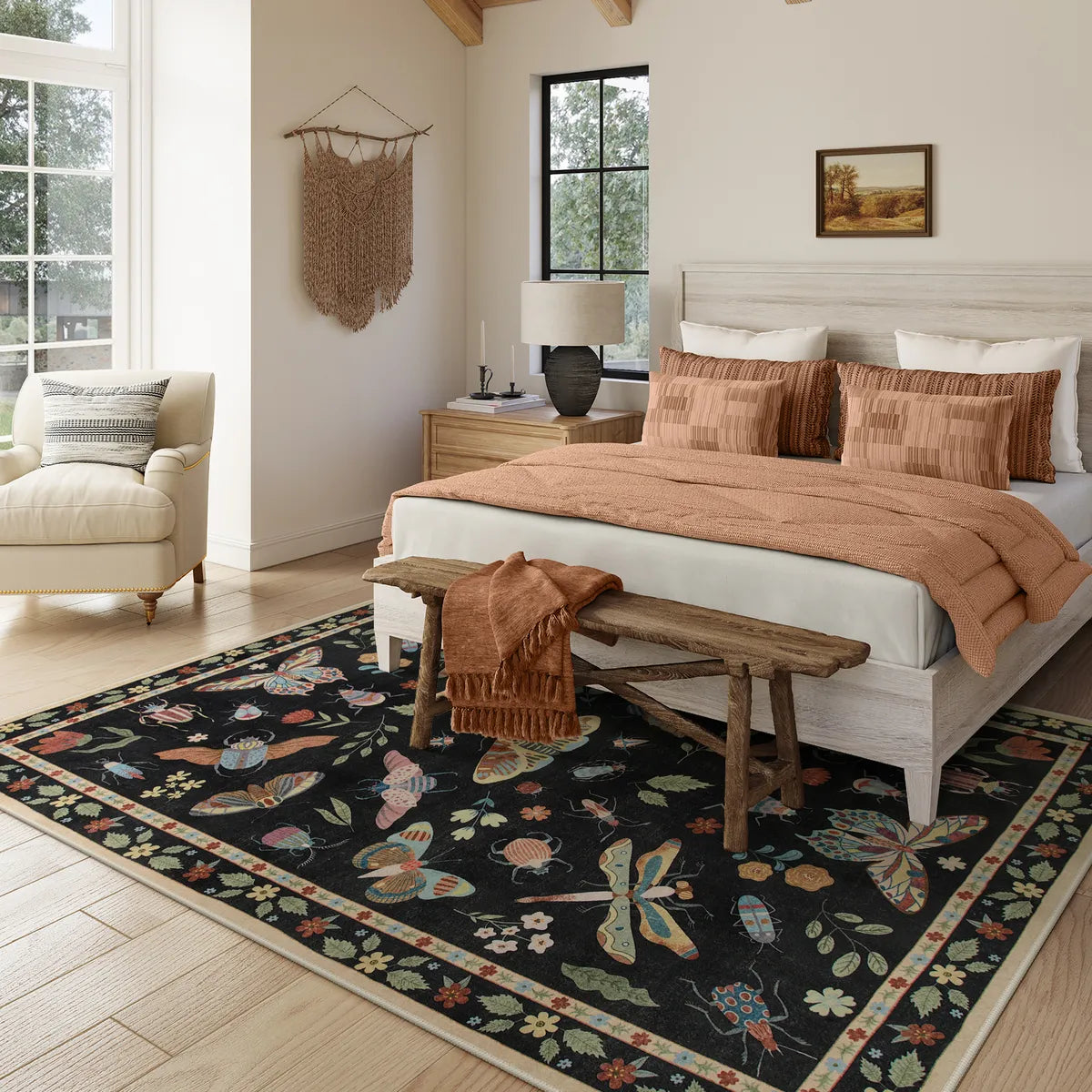 Vionnet Washable Modern Parisian Insect Black Rug Rugs Lahome