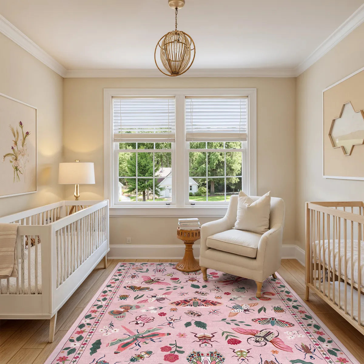 Vionnet Washable Modern Parisian Insect Pink Rug Area Rugs Lahome 6' x 9'