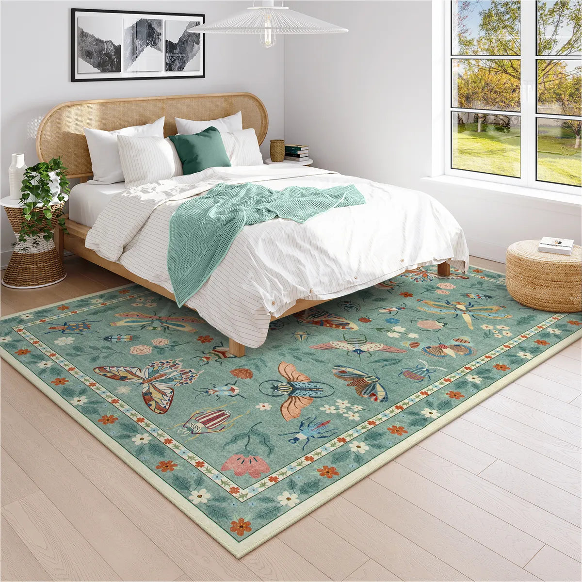 Vionnet Washable Modern Parisian Insect Light Green Rug Area Rugs Lahome