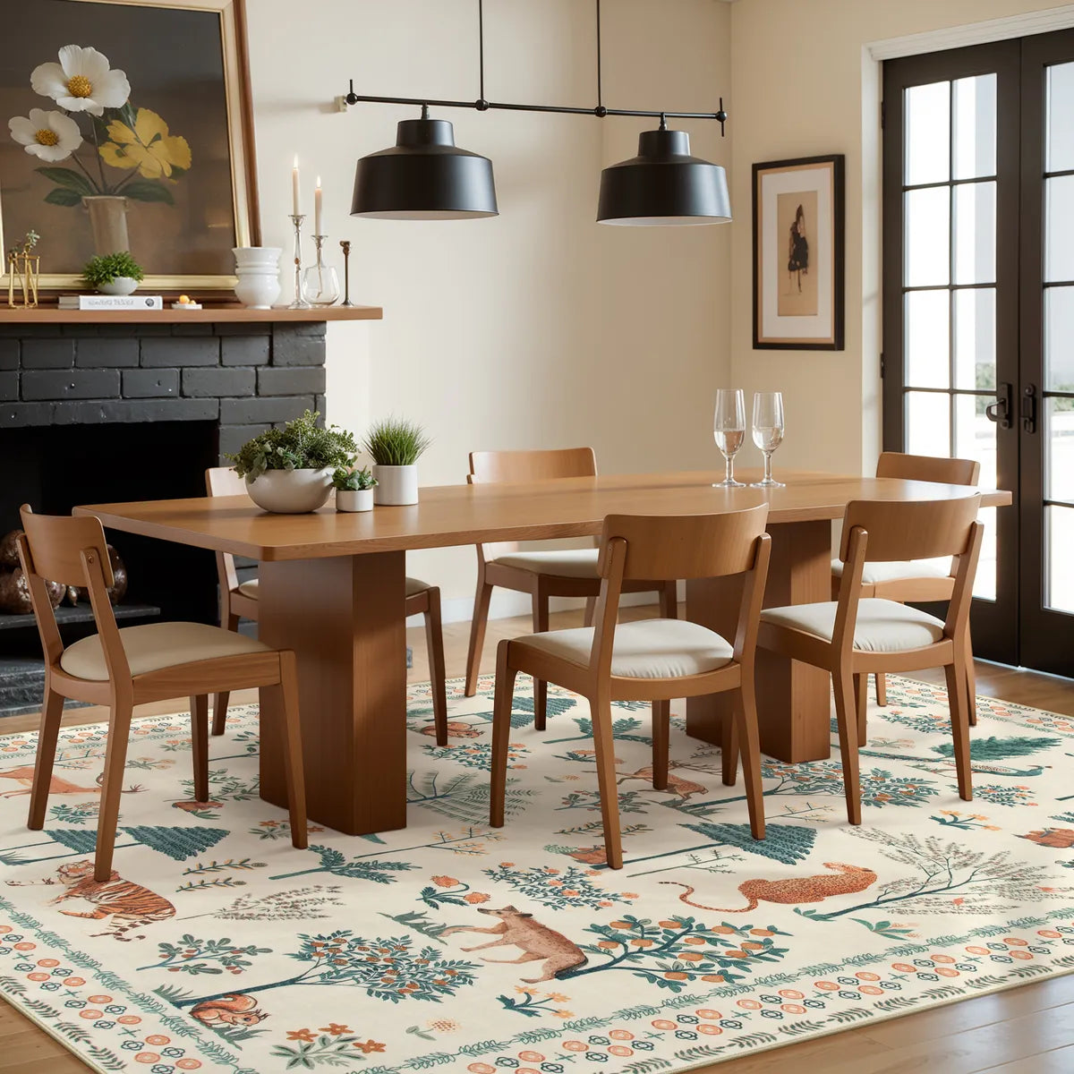 Cora Washable Modern Vibrant Jungle Animals Beige Rug Area Rugs Lahome