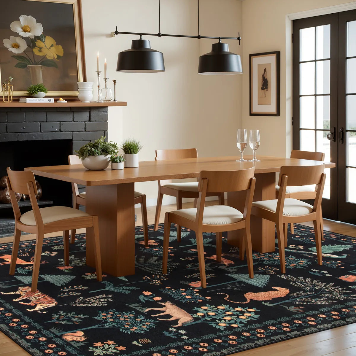 Cora Washable Modern Vibrant Jungle Animals Black Rug Clearance Rugs Lahome