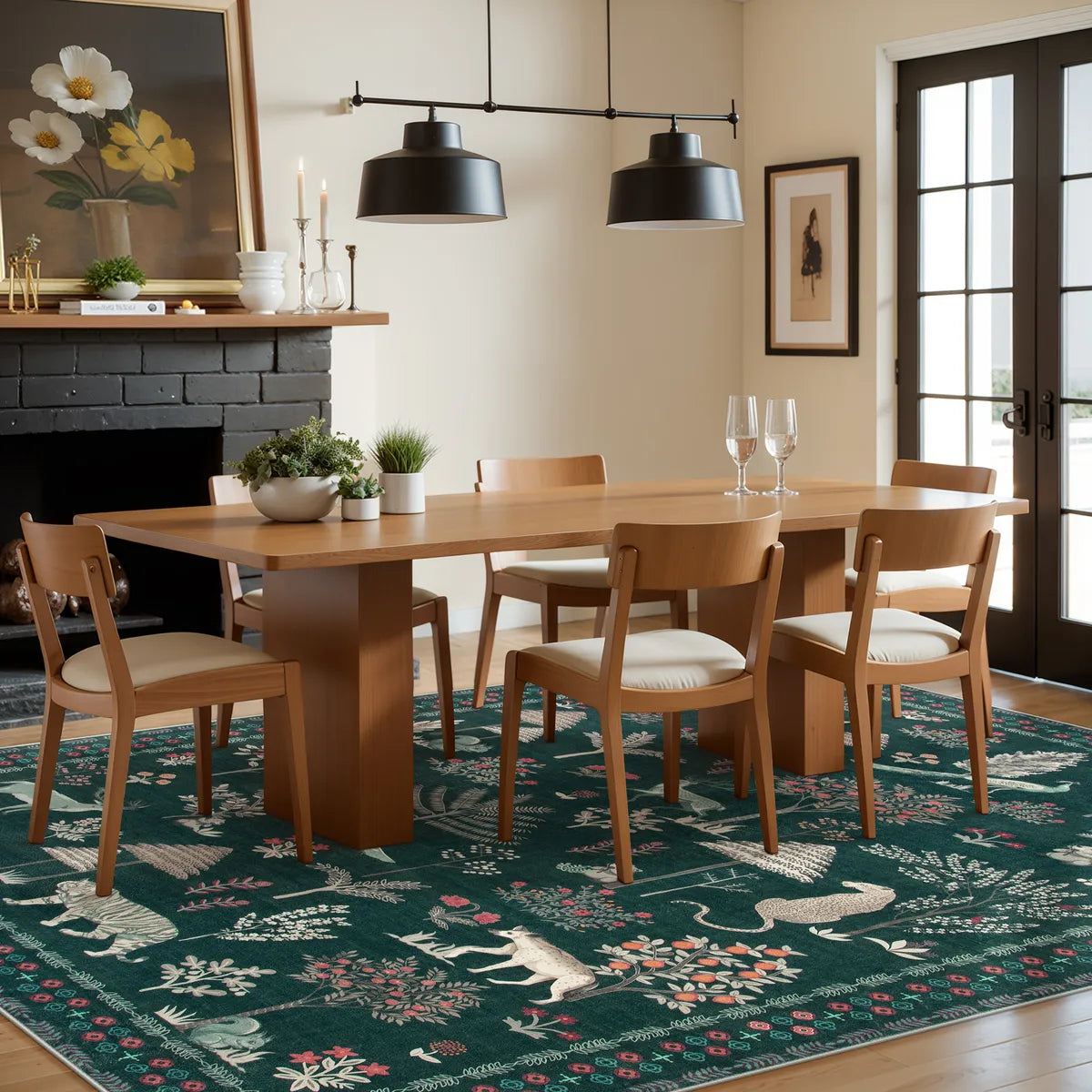 Cora Washable Modern Vibrant Jungle Animals Green Rug Area Rugs Lahome