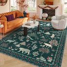 Cora Washable Modern Vibrant Jungle Animals Green Rug Area Rugs Lahome