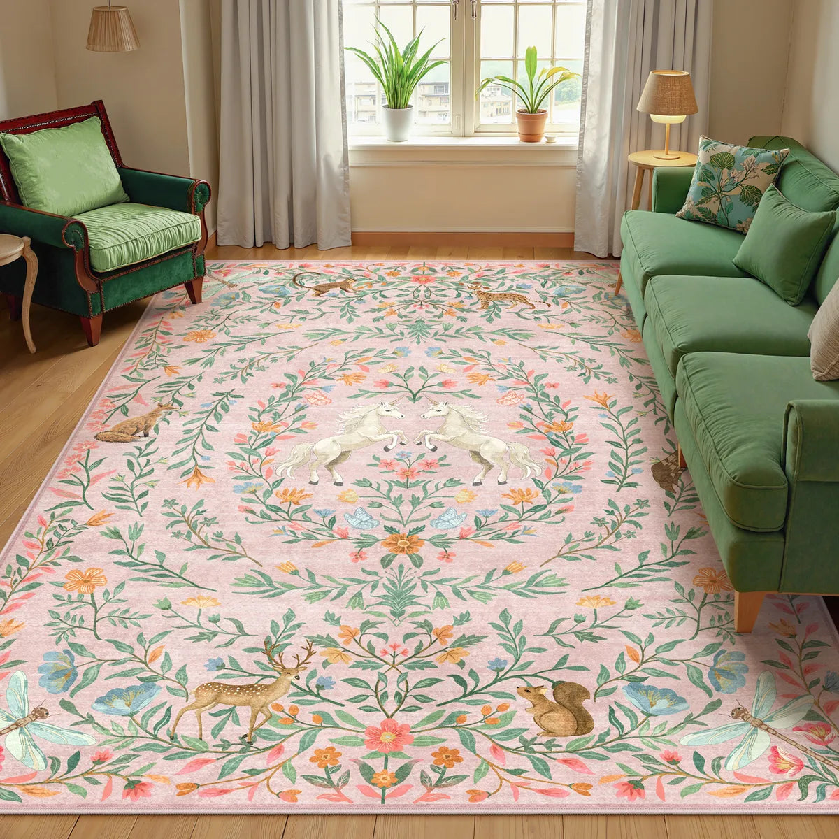 Myrrha Washable Fantasy Garden and Unicorn Pink Rug Area Rugs Lahome 8' x 10'