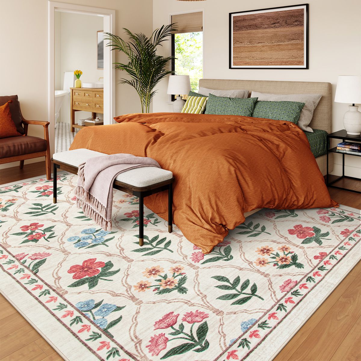 Naya Washable Moroccan Floral Beige/Pink Rug Clearance Rugs Lahome