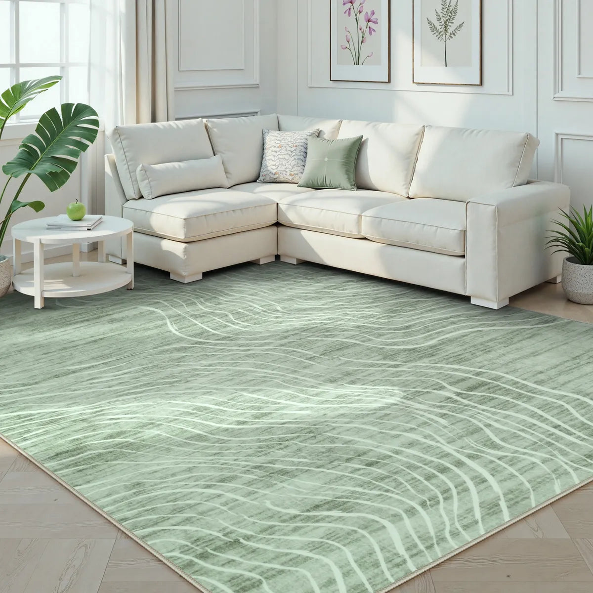 Lahome Washable Abstract Terrain Green Area Rug for living room.