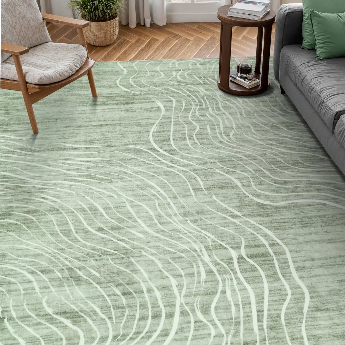 Ondel Washable Abstract Terrain Green Rug Area Rugs Lahome