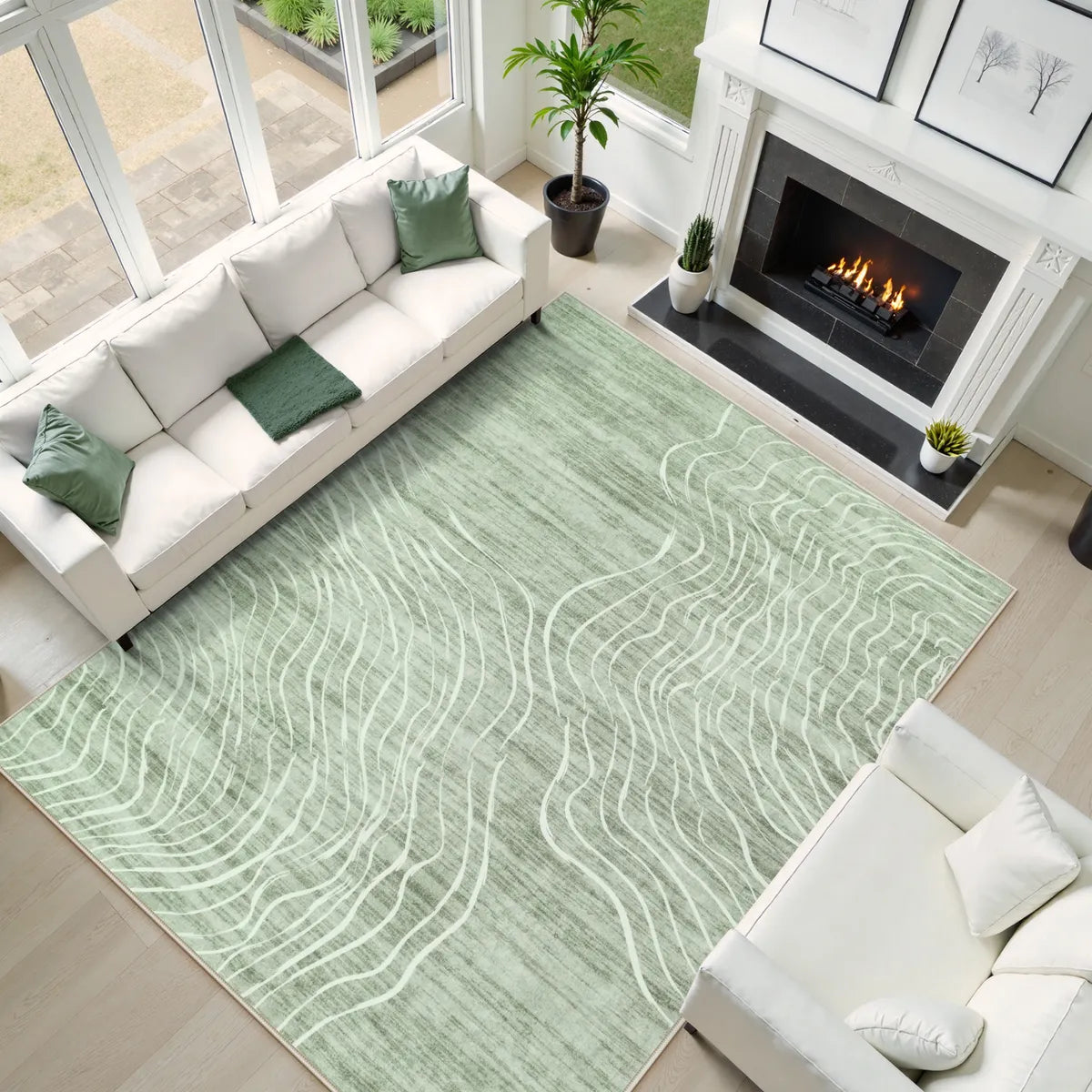 Ondel Washable Abstract Terrain Green Rug Area Rugs Lahome