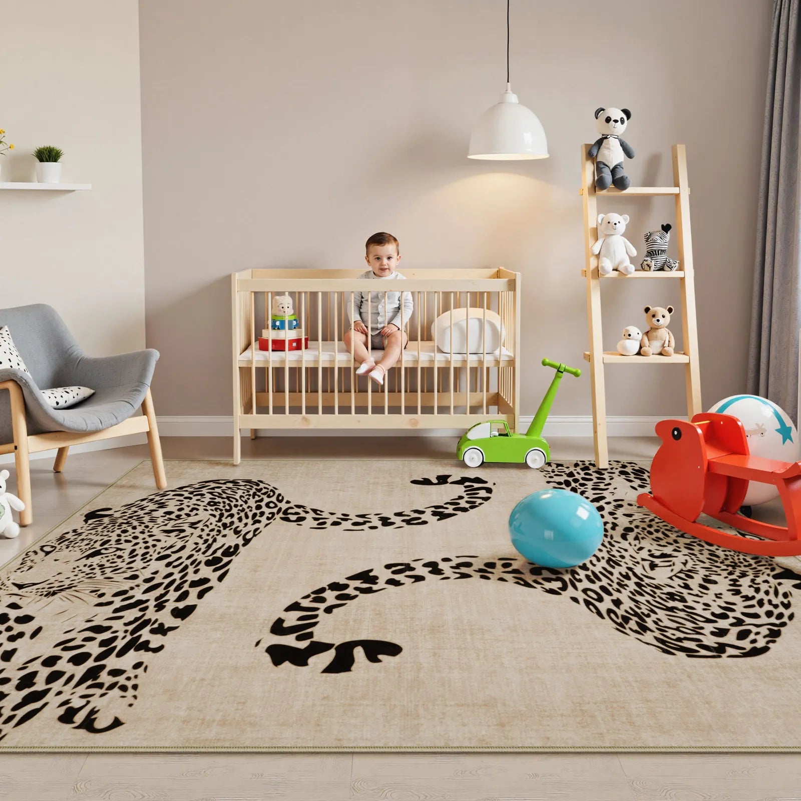 Pantera Washable Modern Safari Leopard Beige Rug Area Rugs Lahome