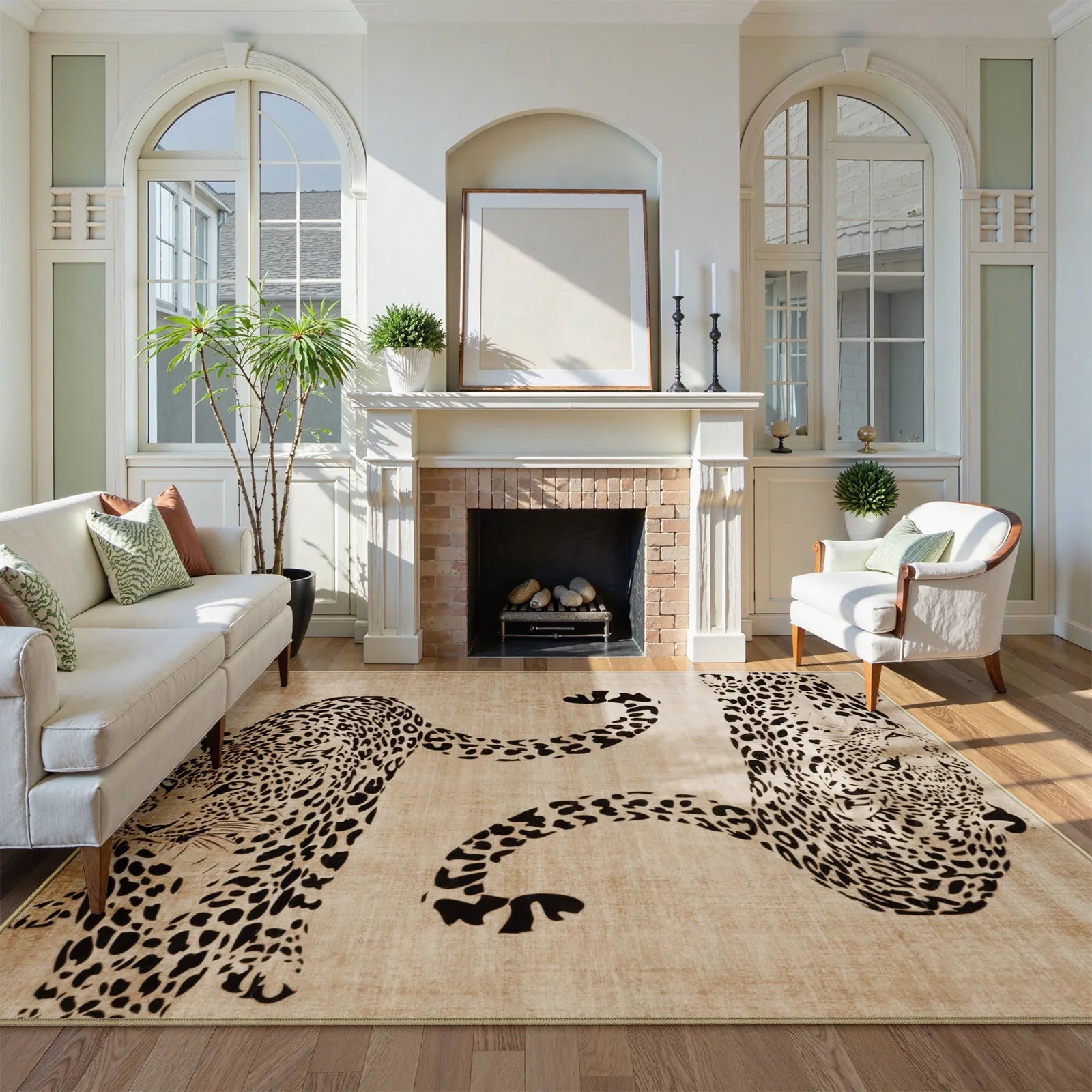 Pantera Washable Modern Safari Leopard Beige Rug Area Rugs Lahome 8' x 10'