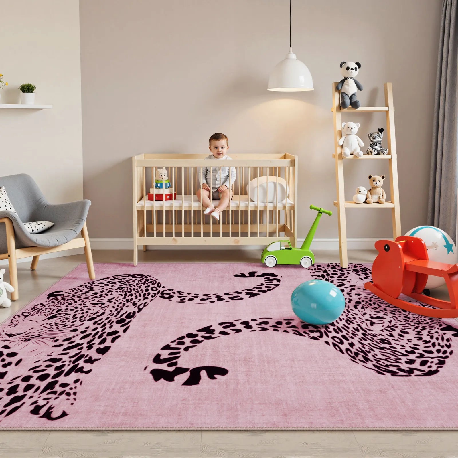 Pantera Washable Modern Safari Leopard Pink Rug Area Rugs Lahome