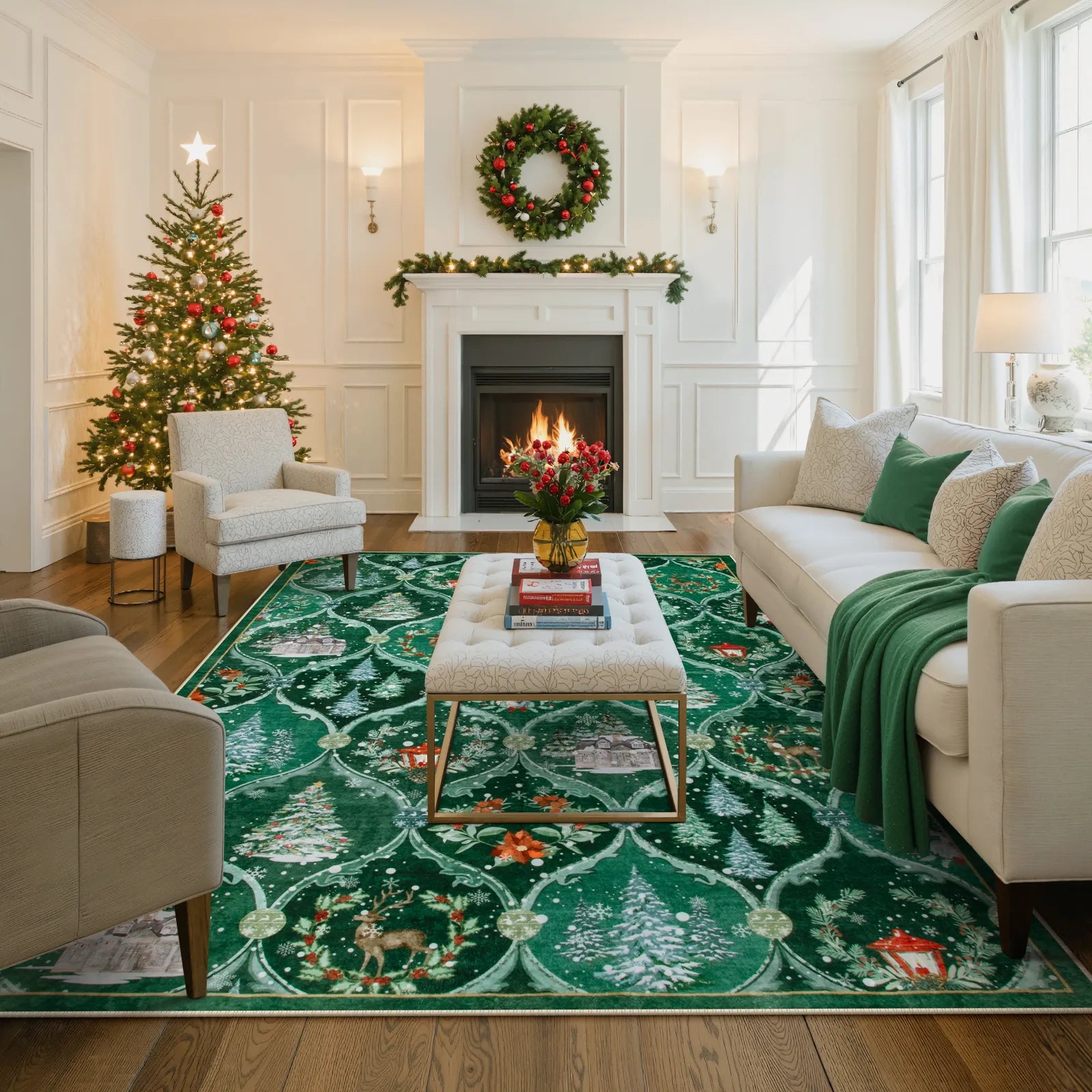 Pascal Christmas Washable World Moroccan Green Rug Area Rugs Lahome