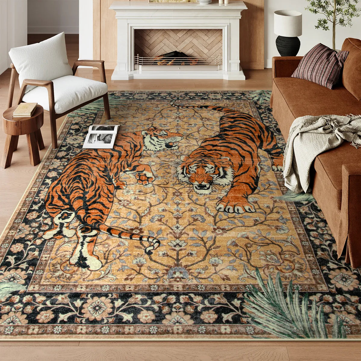 Rava Washable Wild Tiger Desert Yellow Rug Area Rugs Lahome 8' x 10'