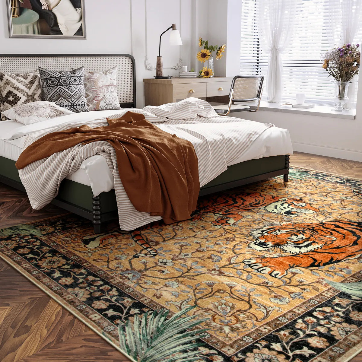 Rava Washable Wild Tiger Desert Yellow Rug Area Rugs Lahome