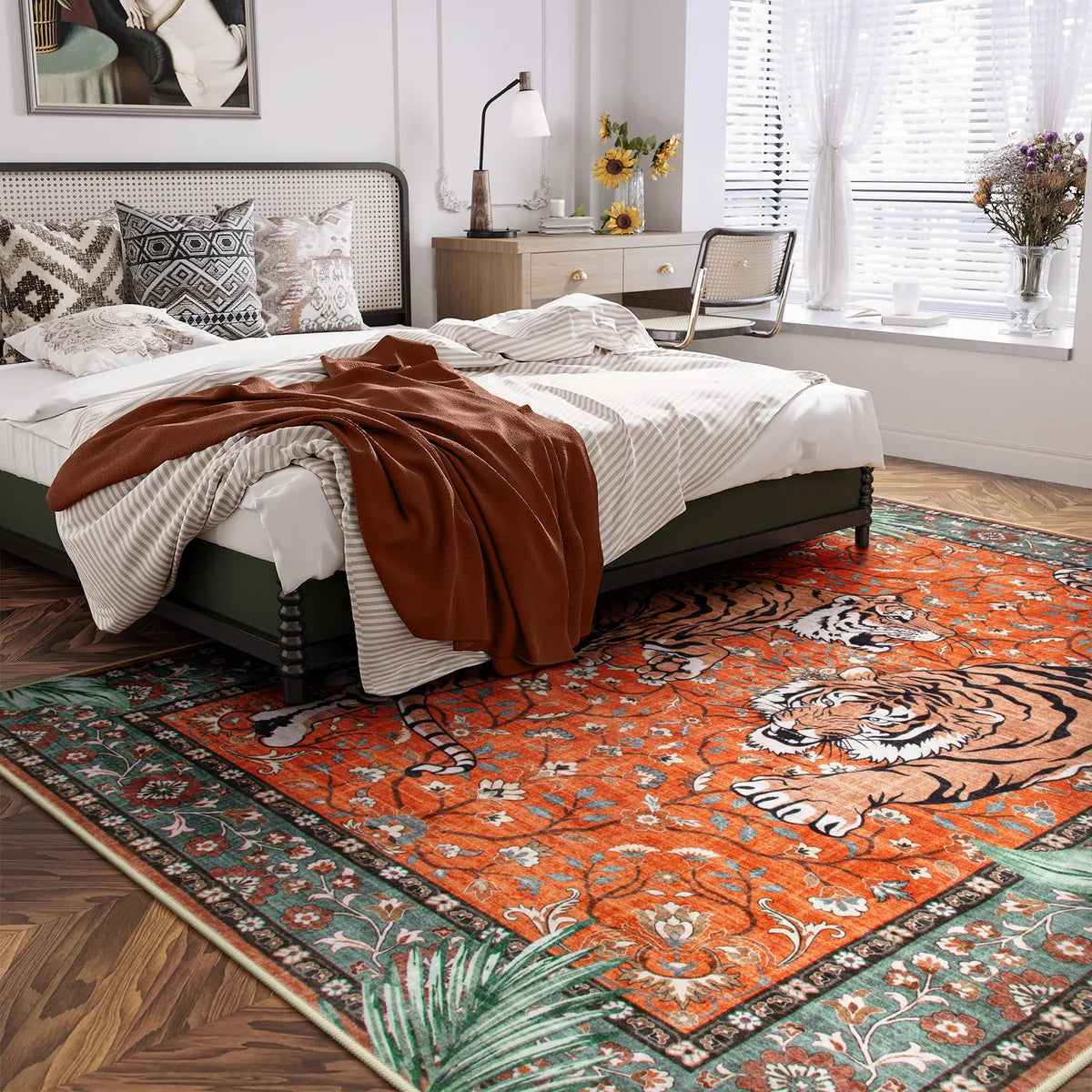 Rava Washable Wild Tiger Red Rug Area Rugs Lahome