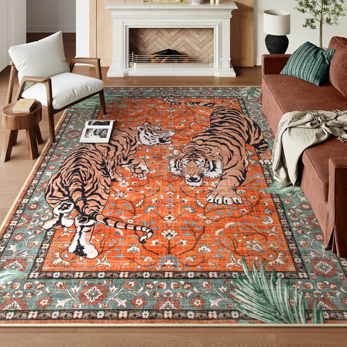 Rava Washable Wild Tiger Red Rug Area Rugs Lahome 8' x 10'