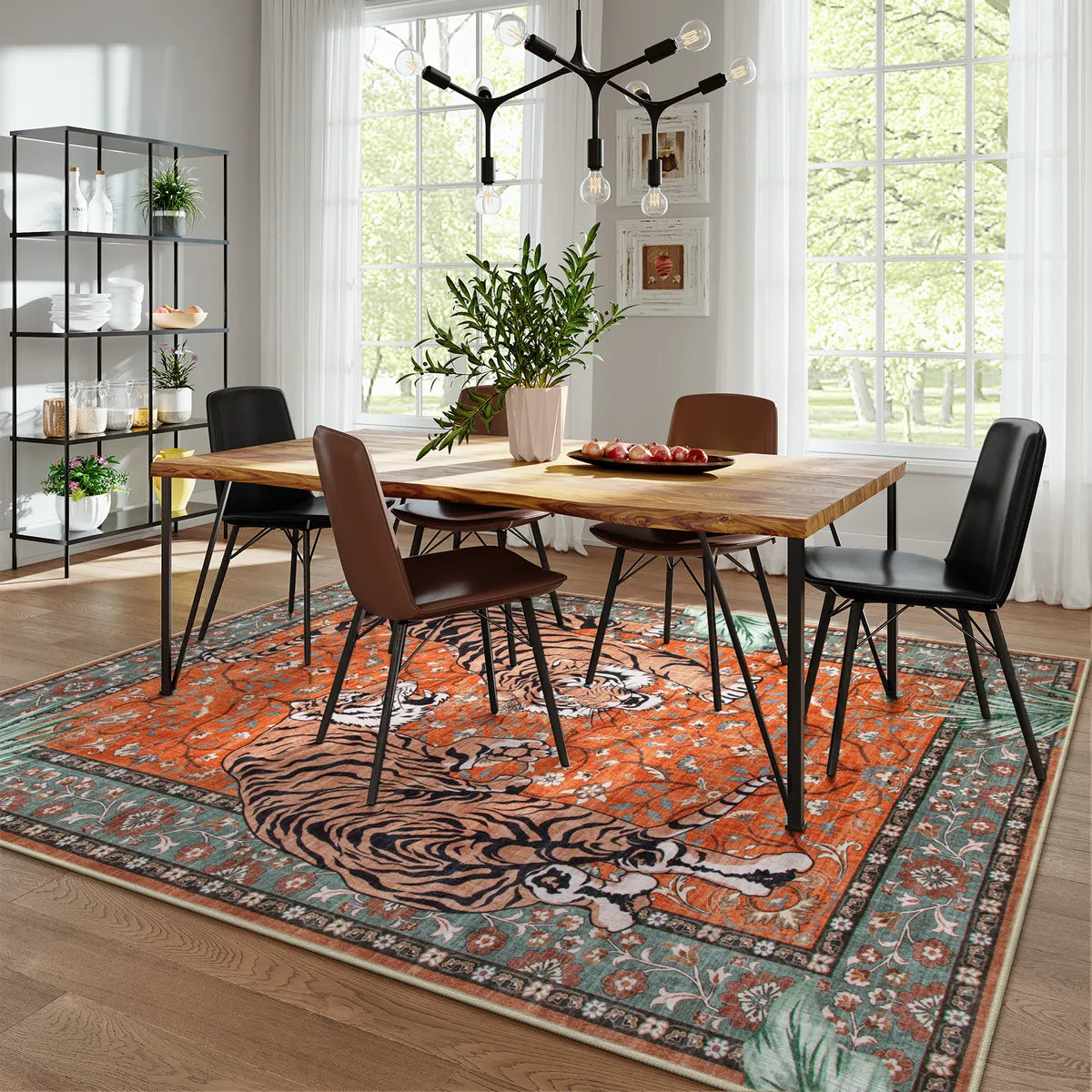 Rava Washable Wild Tiger Red Rug Area Rugs Lahome