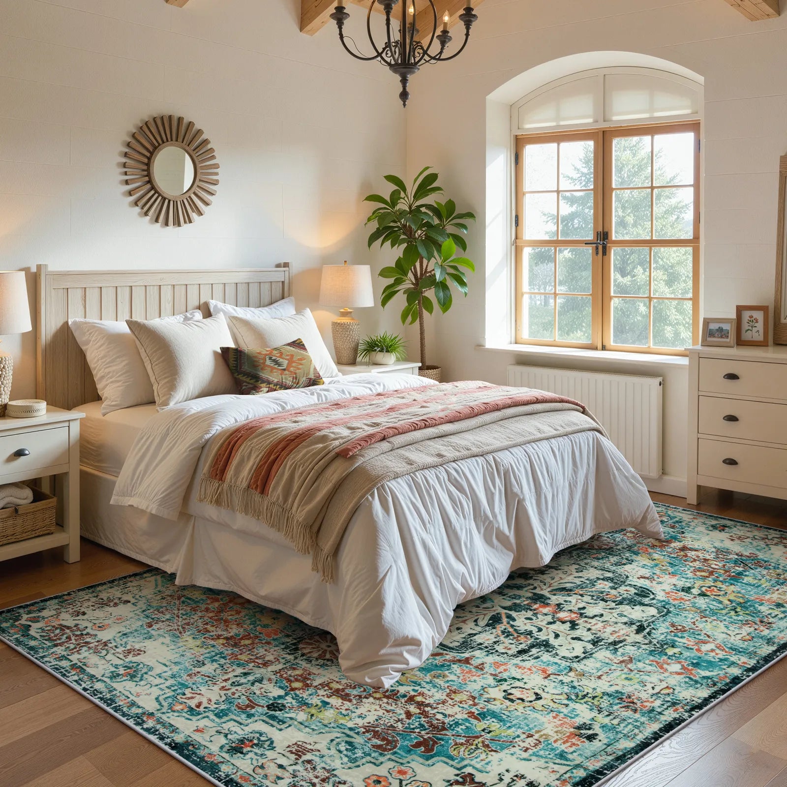 Reine Washable Bohemian Floral Medallion Dark Teal Blue Rug Clearance Rugs Lahome 8' x 10'