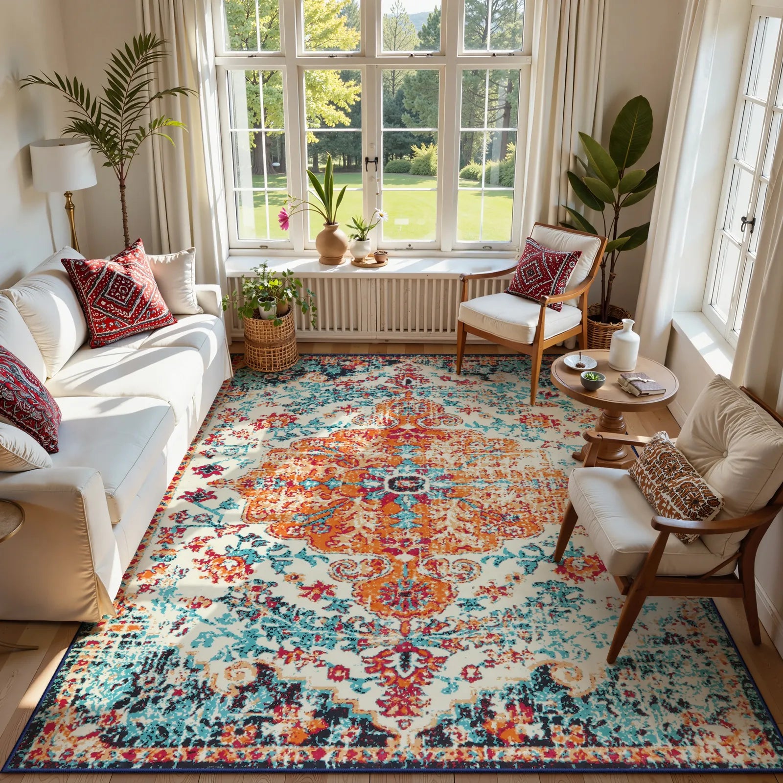 Reine Washable Bohemian Floral Medallion Orange Rug Clearance Rugs Lahome