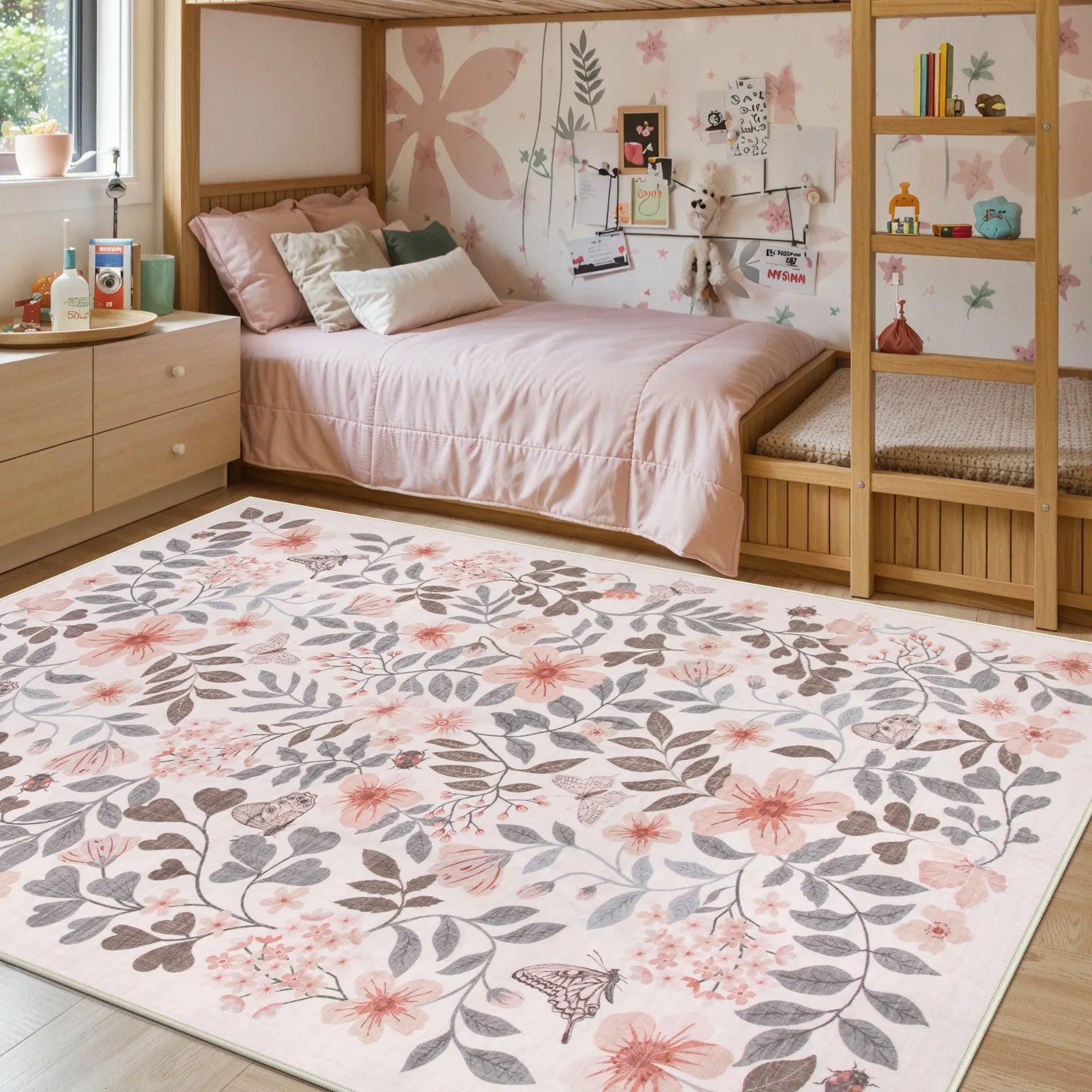 Reverie Washable Vintage Botanical Floral Beige Rug Area Rugs Lahome
