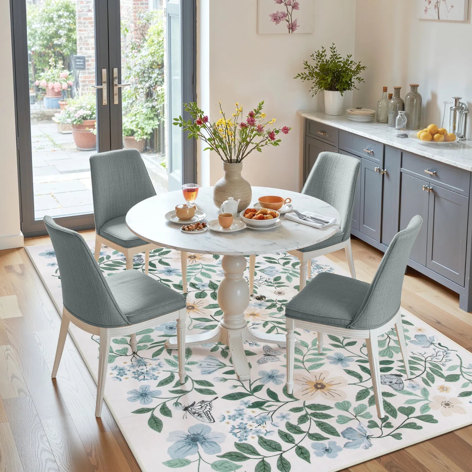 Reverie Washable Vintage Botanical Floral Teal Rug Area Rugs Lahome