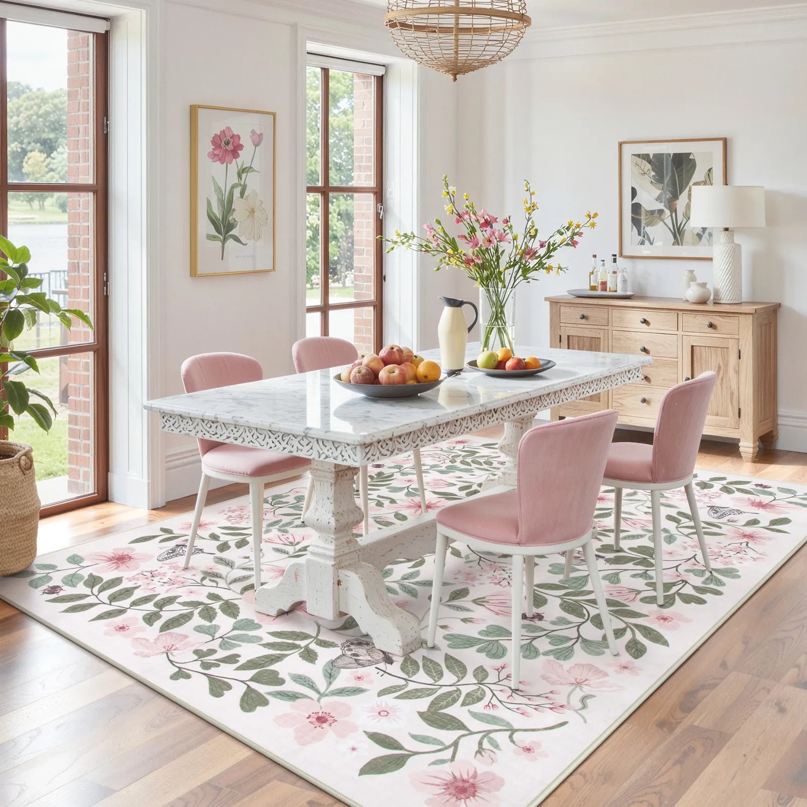 Reverie Washable Vintage Botanical Floral Pink Rug Area Rugs Lahome