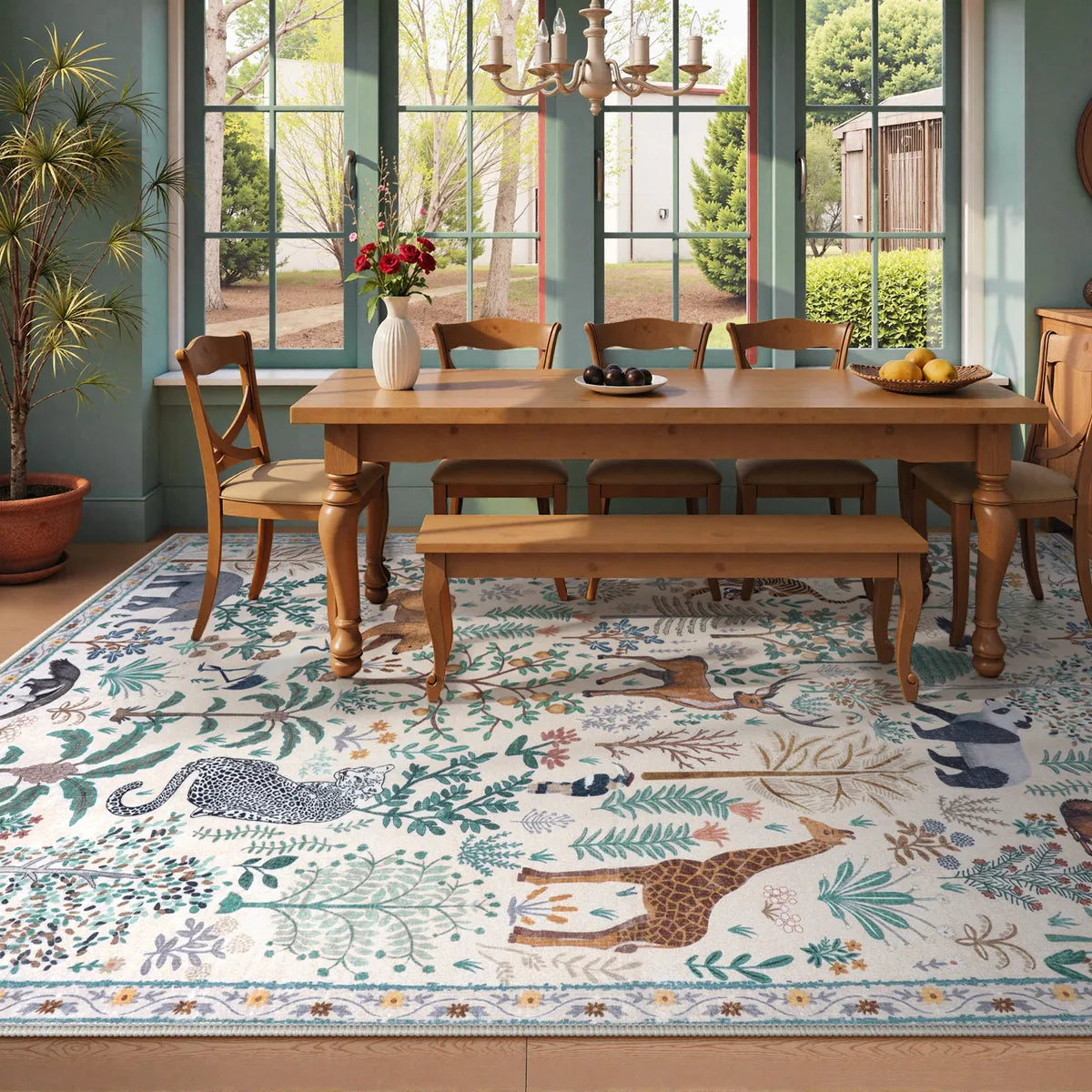 Roam Washable Jungle Animals Beige Rug Rugs Lahome