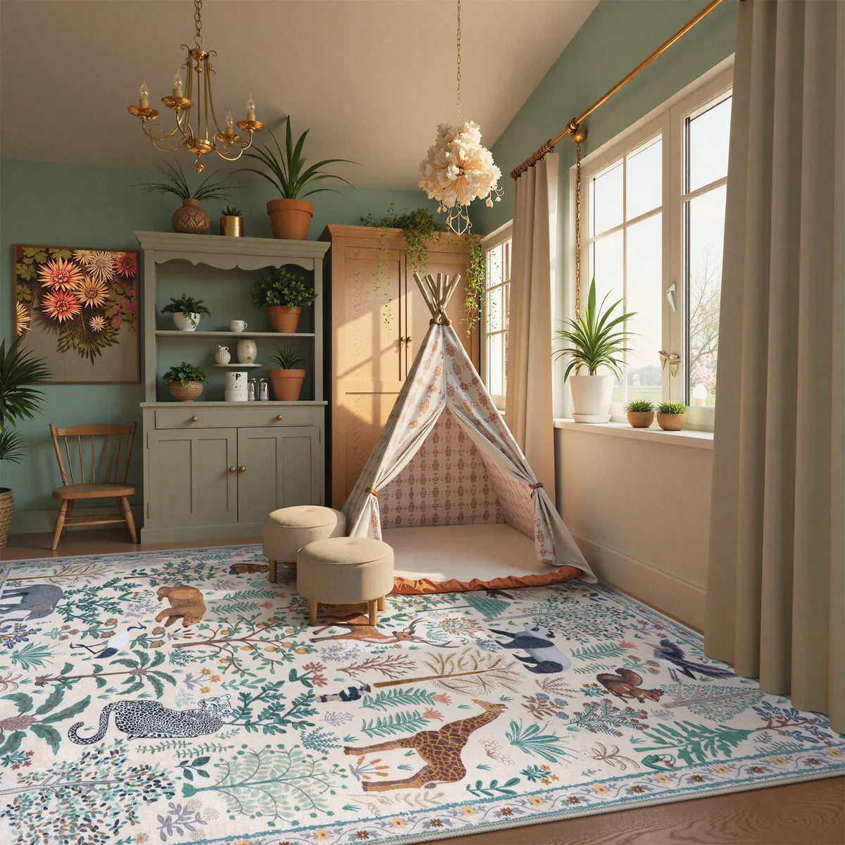 Roam Washable Jungle Animals Beige Rug Rugs Lahome 9' x 12'