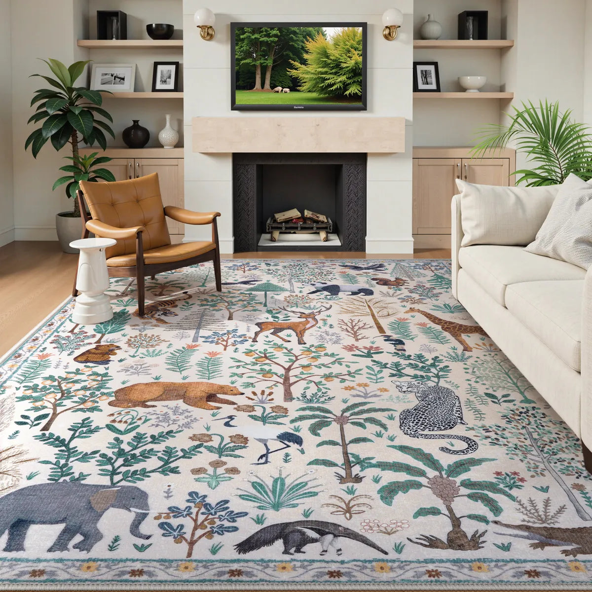 Roam Washable Jungle Animals Beige Rug Rugs Lahome 8' x 10'