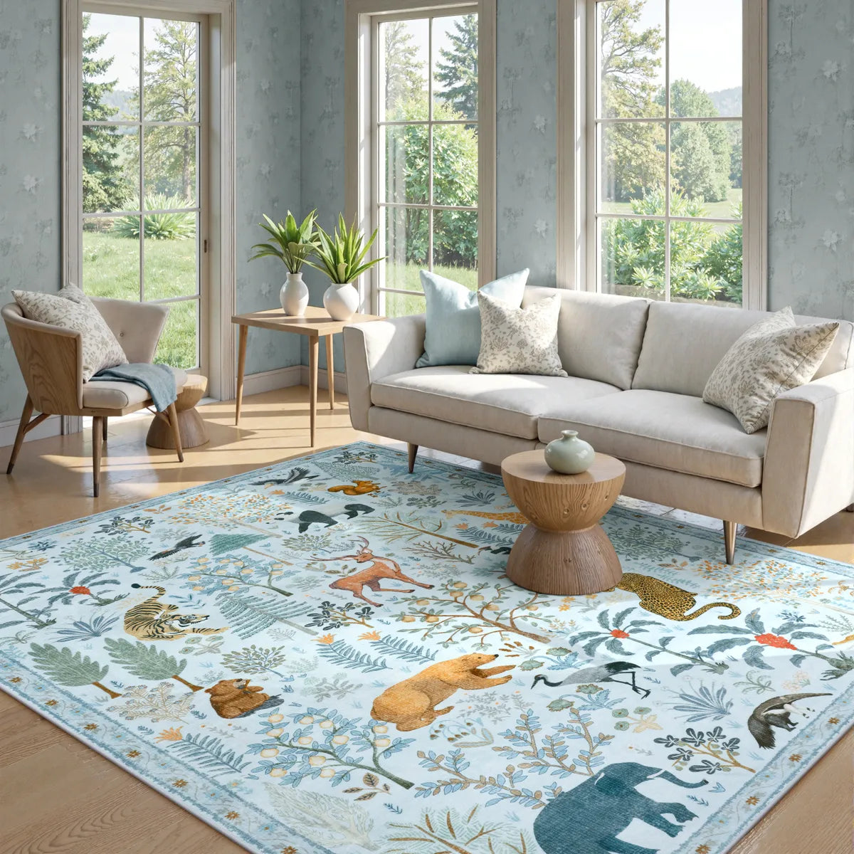 Roam Washable Jungle Animals Blue Rug Rugs Lahome