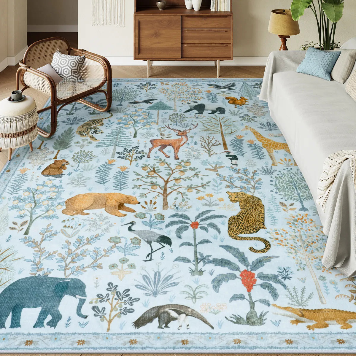 Roam Washable Jungle Animals Blue Rug Rugs Lahome 8' x 10'