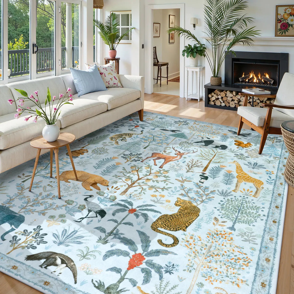 Roam Washable Jungle Animals Blue Rug Rugs Lahome