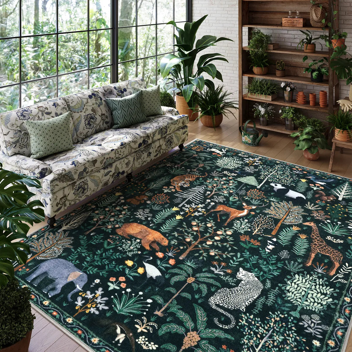 Roam Washable Jungle Animals Green Rug Rugs Lahome
