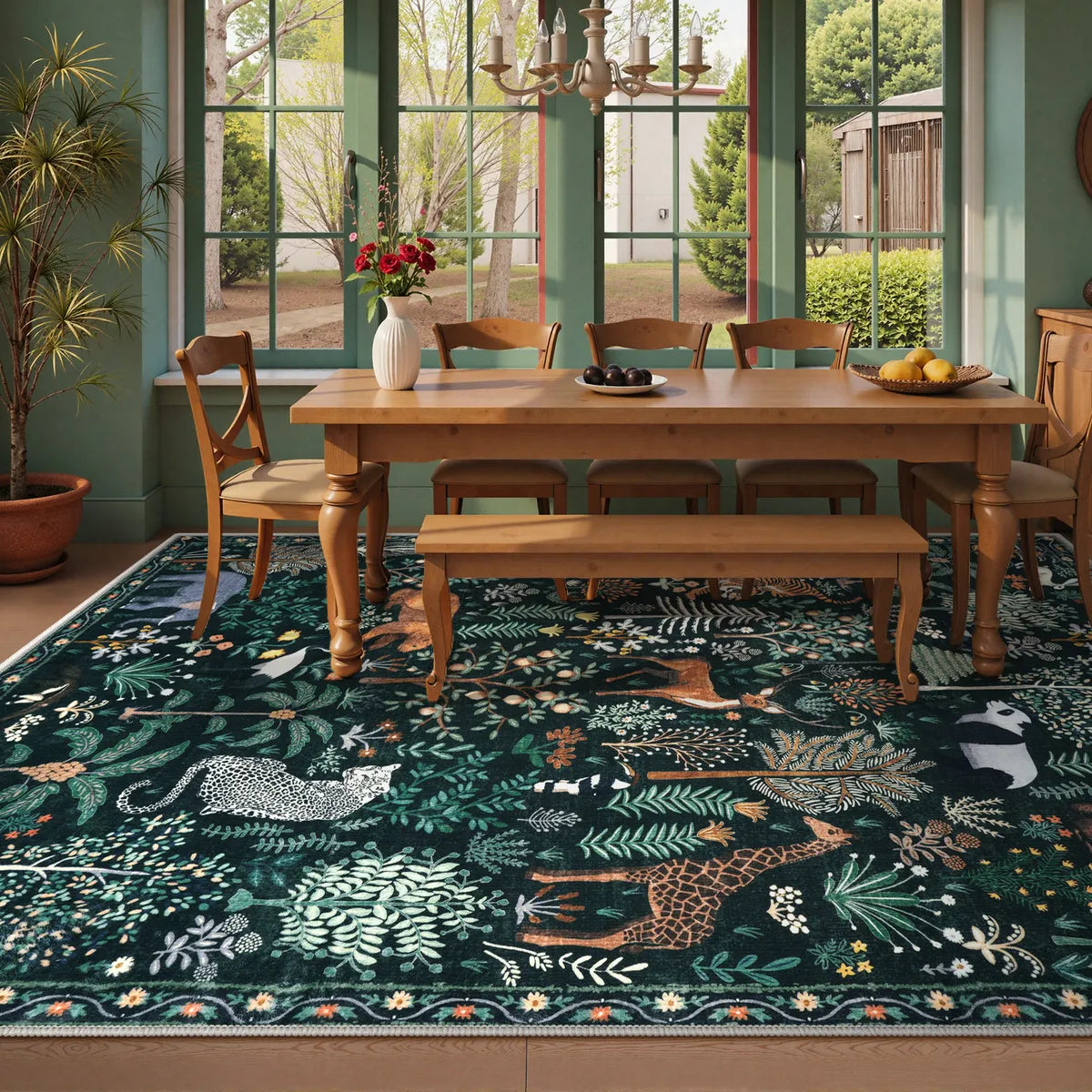 Roam Washable Jungle Animals Green Rug Rugs Lahome