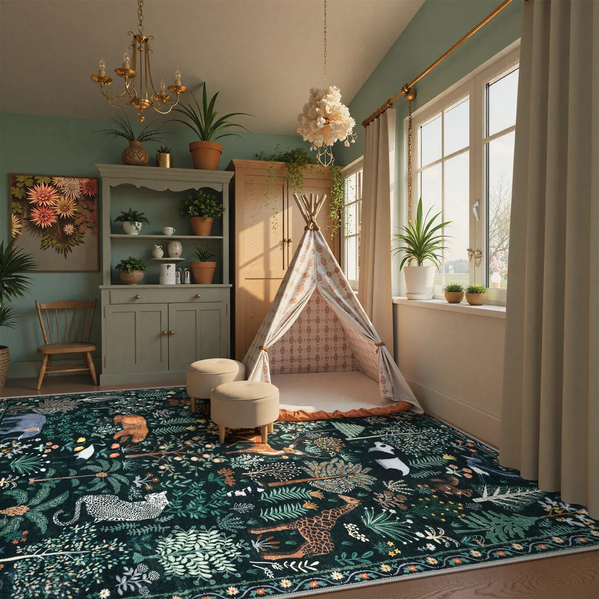 Roam Washable Jungle Animals Green Rug Rugs Lahome