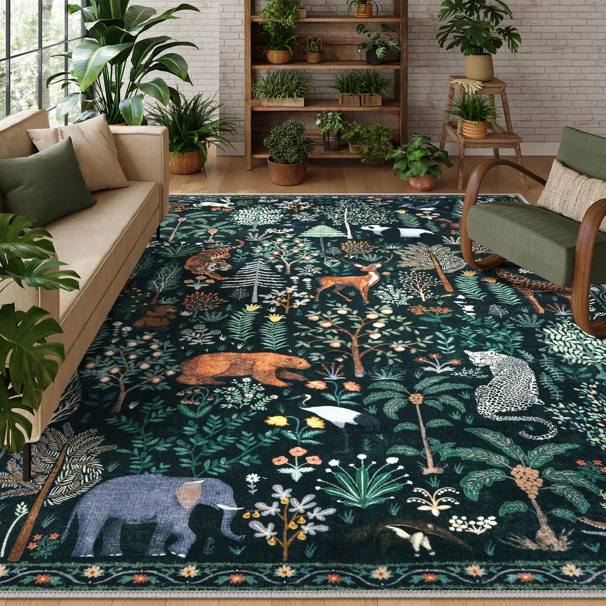 Roam Washable Jungle Animals Green Rug Rugs Lahome