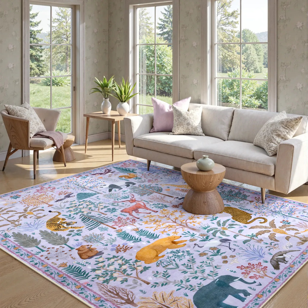 Roam Washable Jungle Animals Purple Rug Rugs Lahome