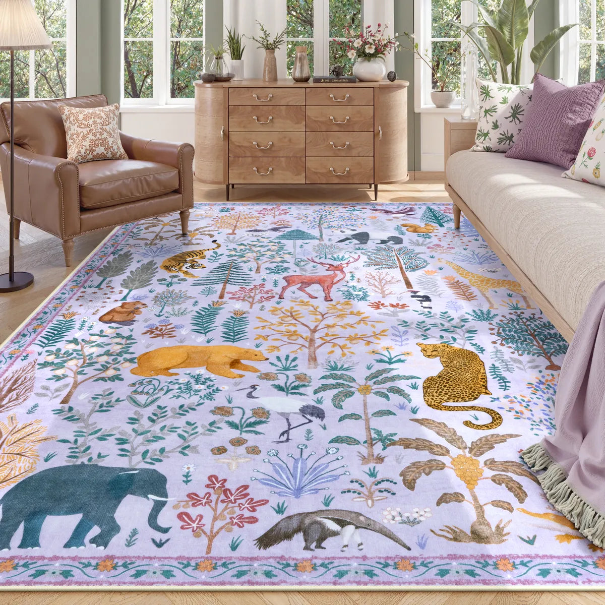 Roam Washable Jungle Animals Purple Rug Rugs Lahome