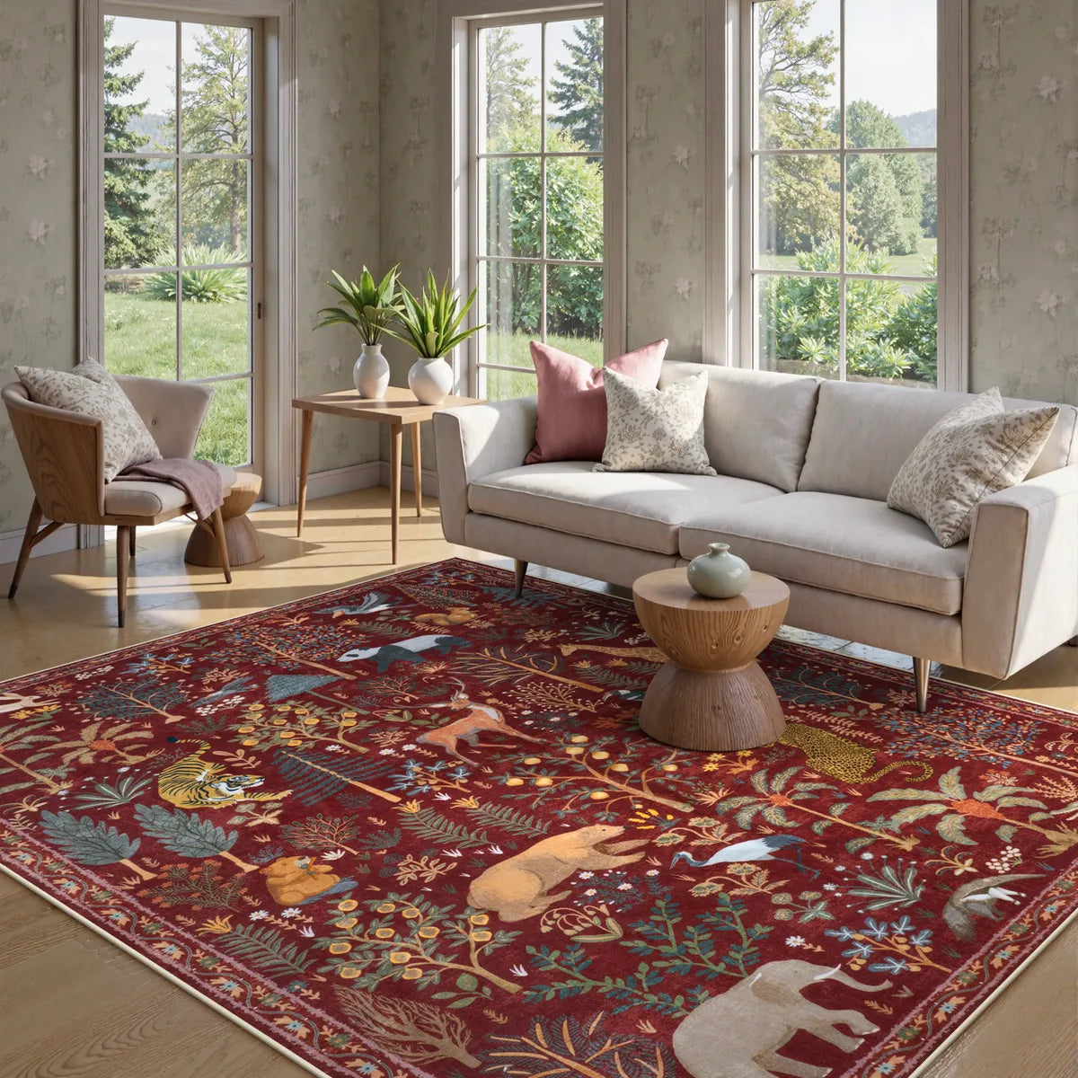 Roam Washable Jungle Animals Red Rug Rugs Lahome