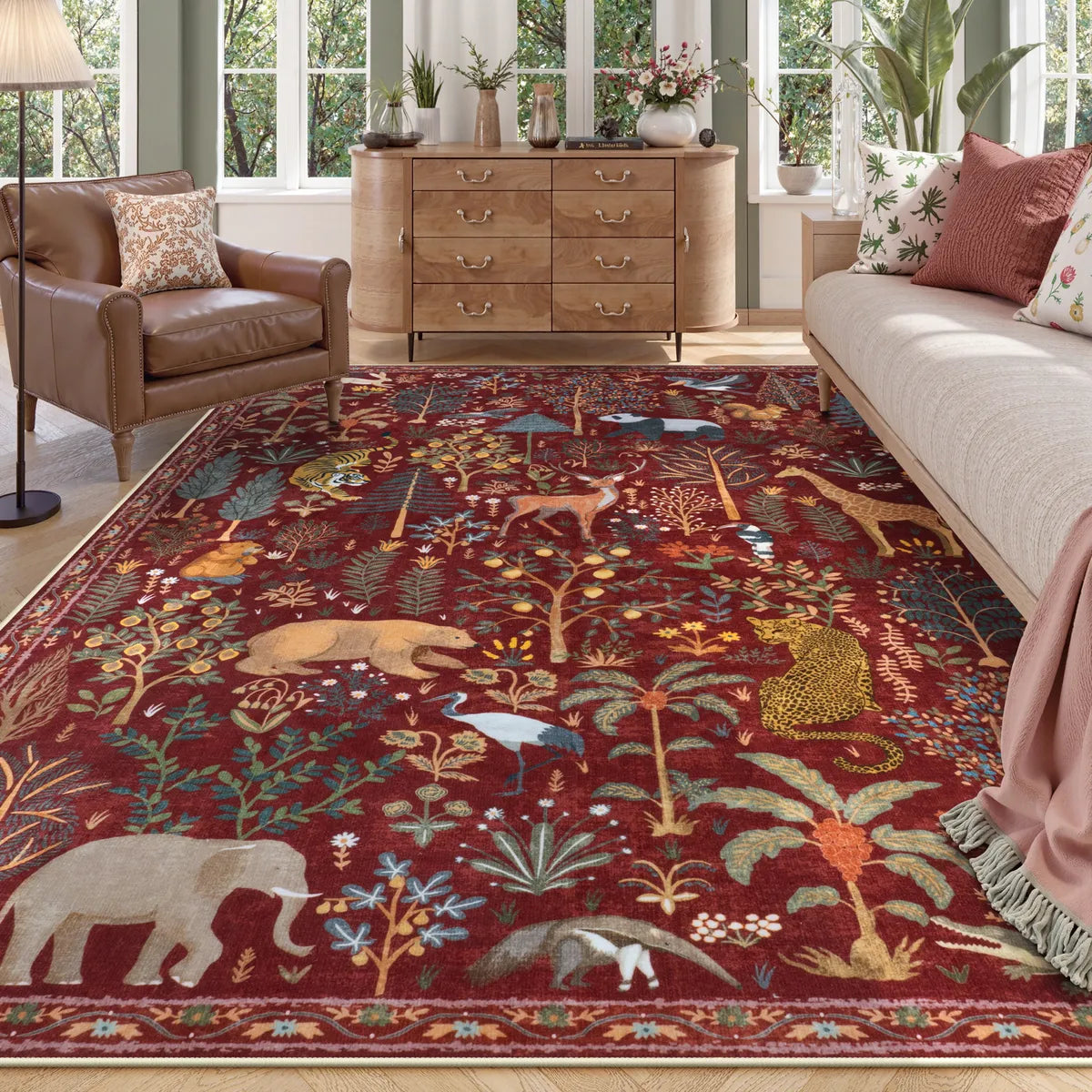 Roam Washable Jungle Animals Red Rug Rugs Lahome