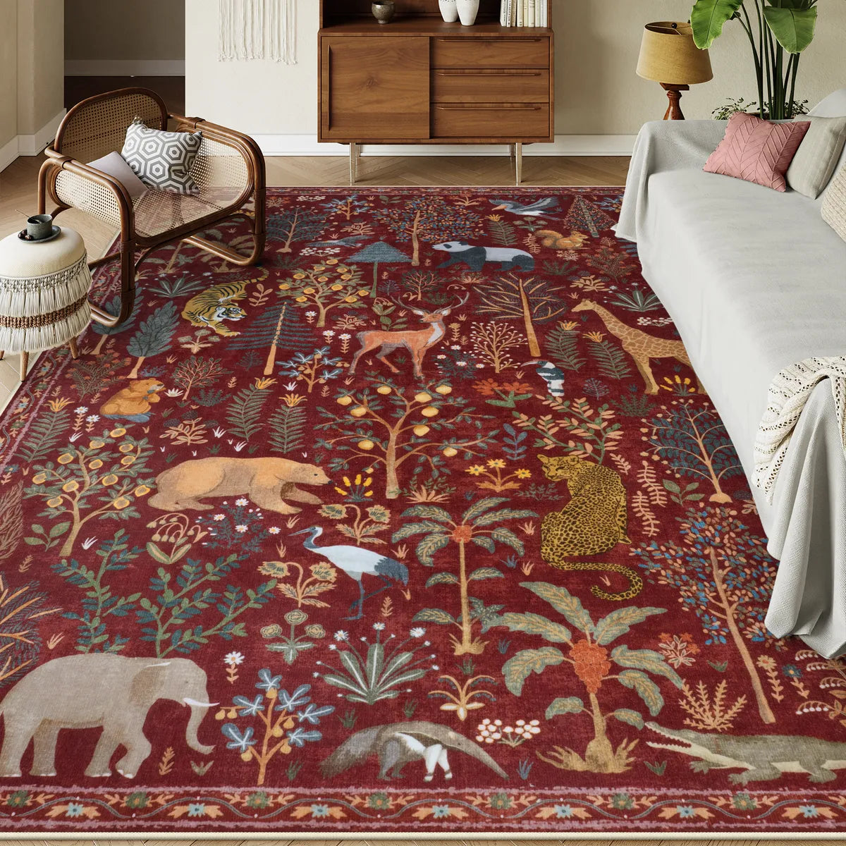 Roam Washable Jungle Animals Red Rug Rugs Lahome 8' x 10'
