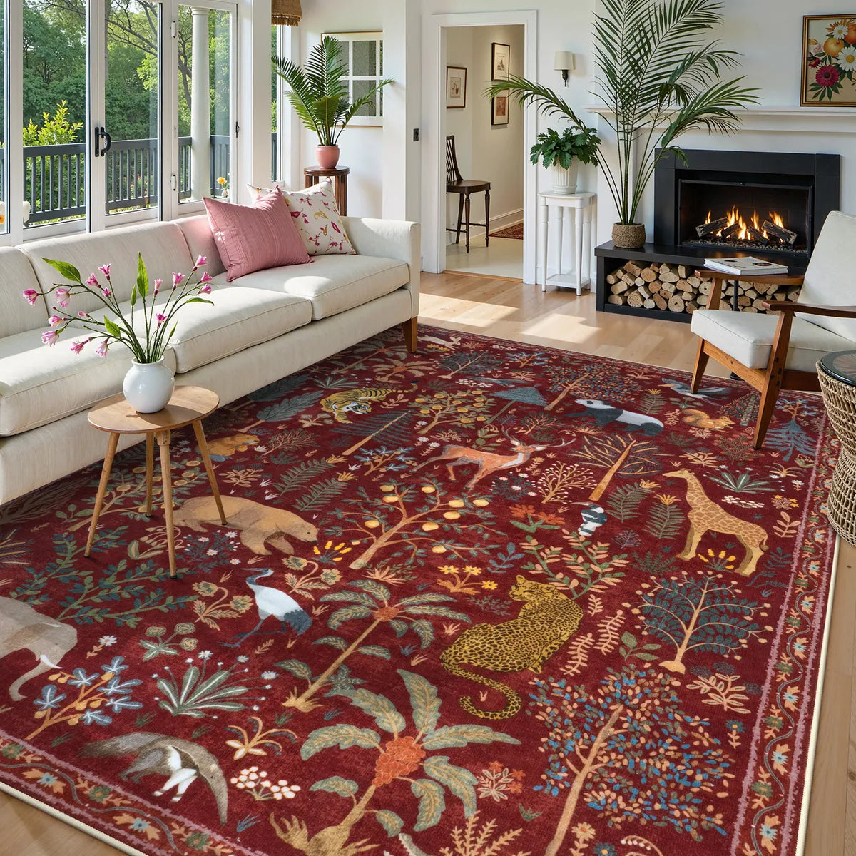 Roam Washable Jungle Animals Red Rug Rugs Lahome