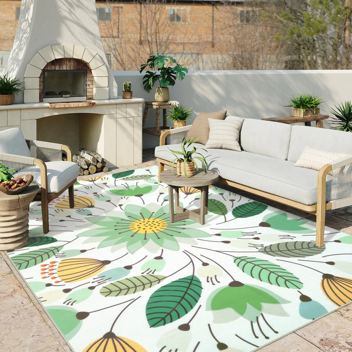 Soleil Washable Floral Light Green Indoor Indoor/Outdoor Rug Outdoor Rugs Lahome