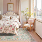 Verena Washable Vintage Floral Butterfly Pink Rug Area Rugs Lahome