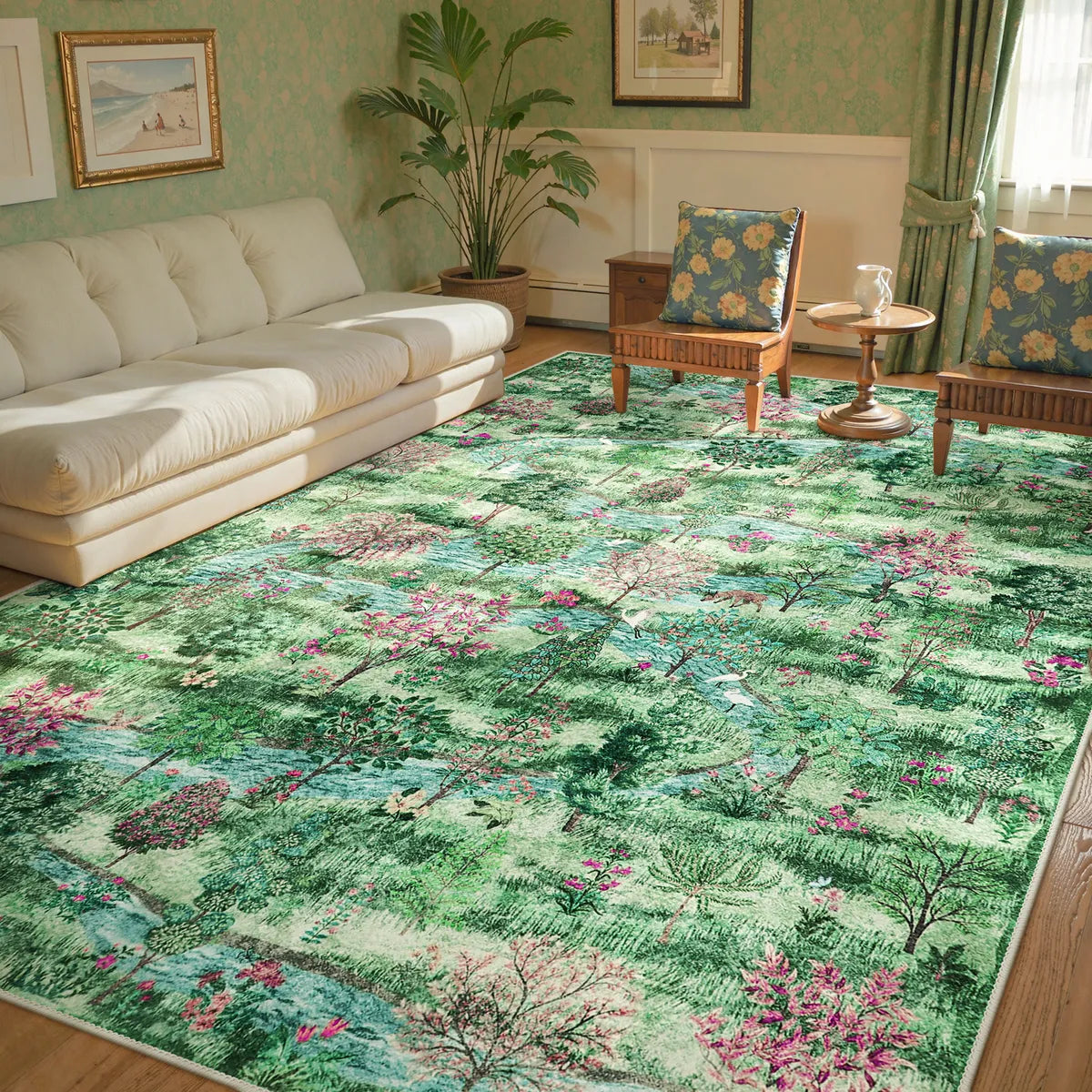 Vernay Washable Forest Woodland Green Rug Area Rugs Lahome