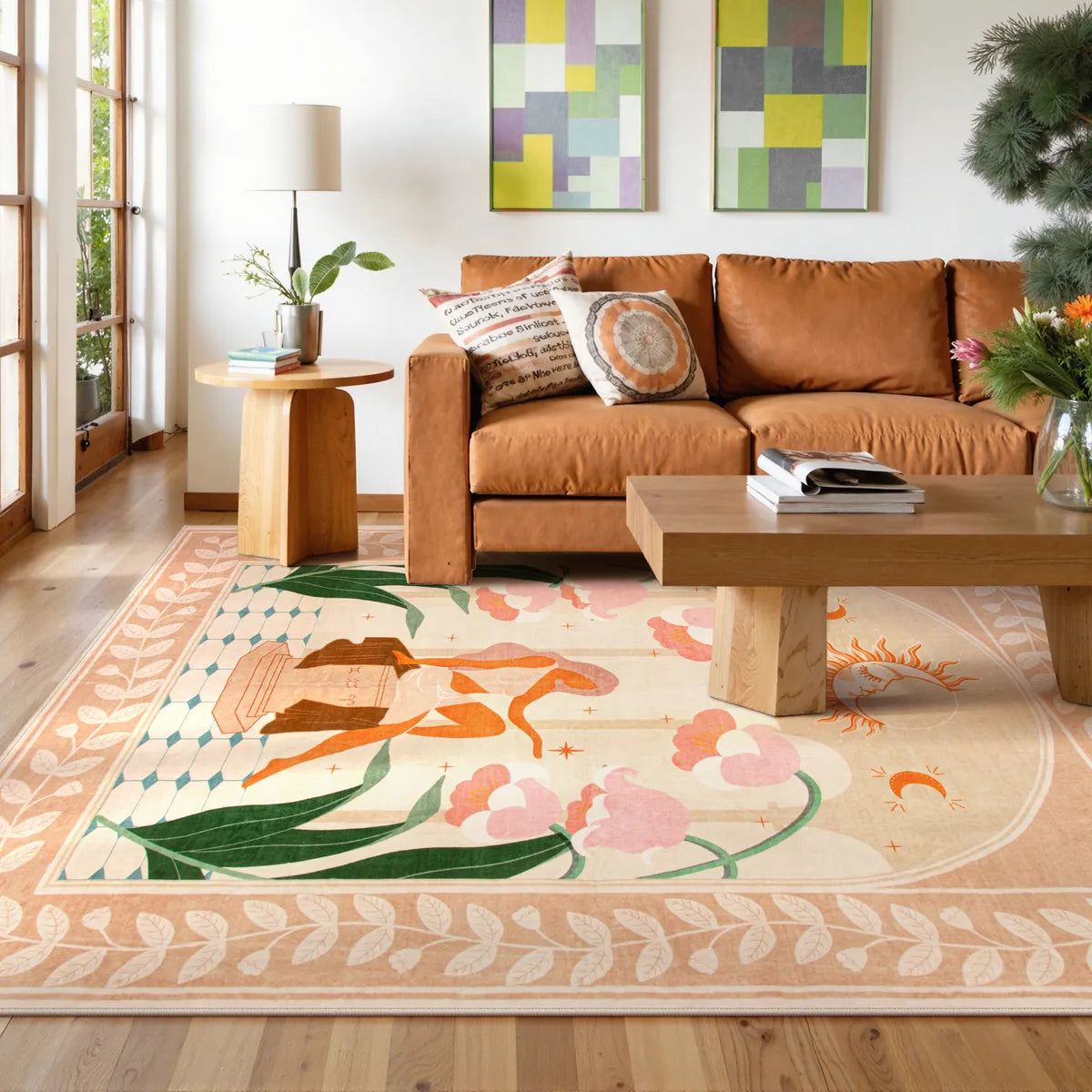 Vesper Washable Boho Mystical Goddess Orange Area Rug Rugs Lahome