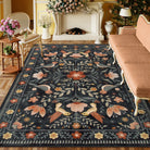 Rosalie Washable Boho Birdsong Floral Garden Black Rug Clearance Rugs Lahome